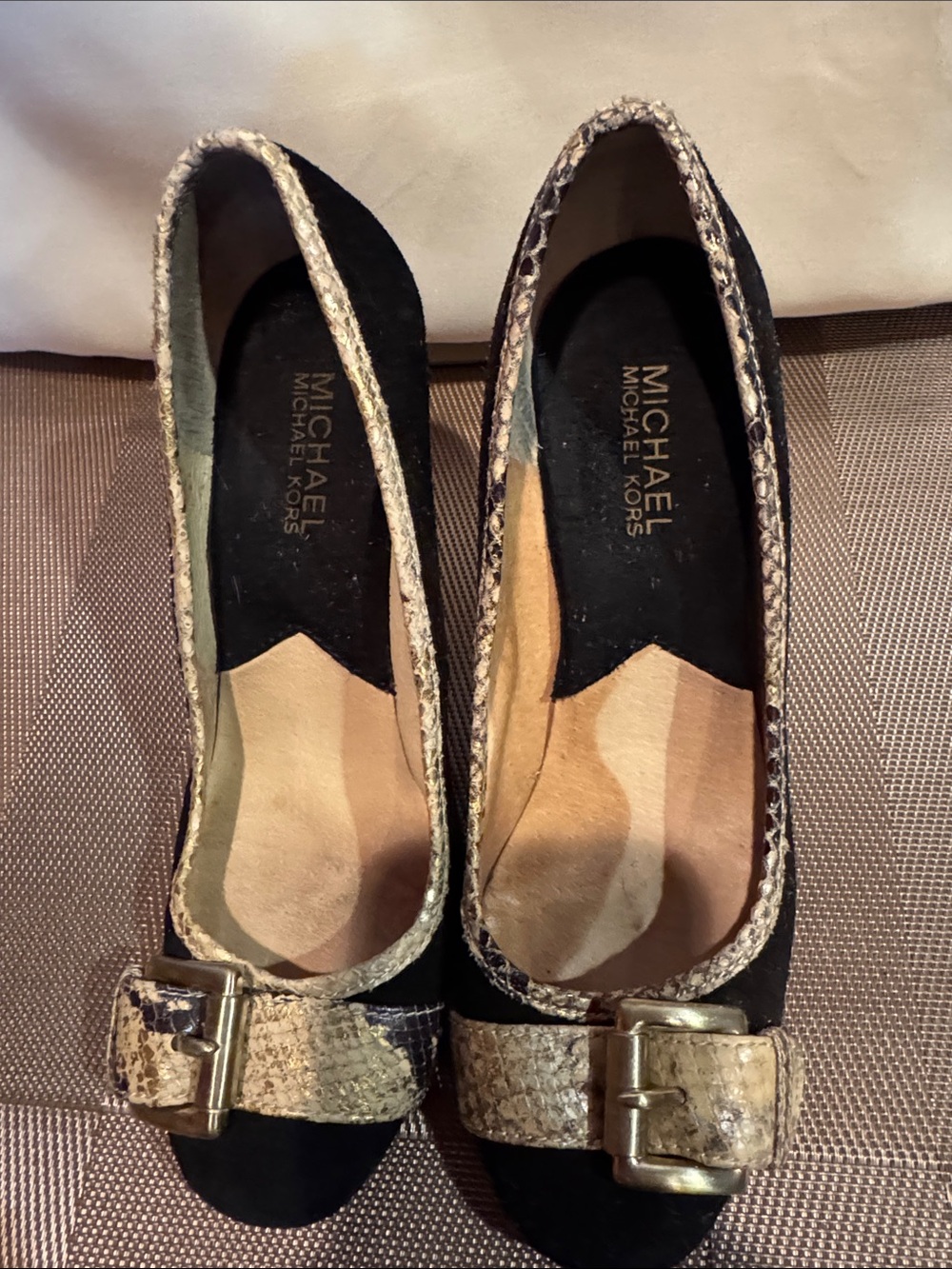 Micheal Kors suede and snake skin heels